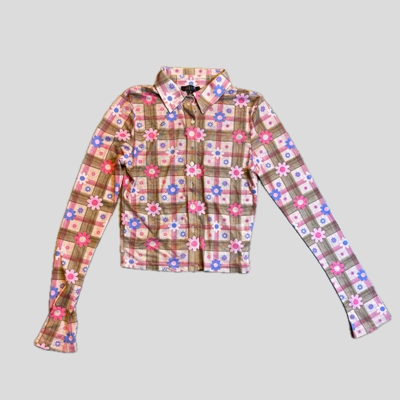 Delia’s by Dolls Kill Floral Plaid Women's blouse - Picture 2 of 7